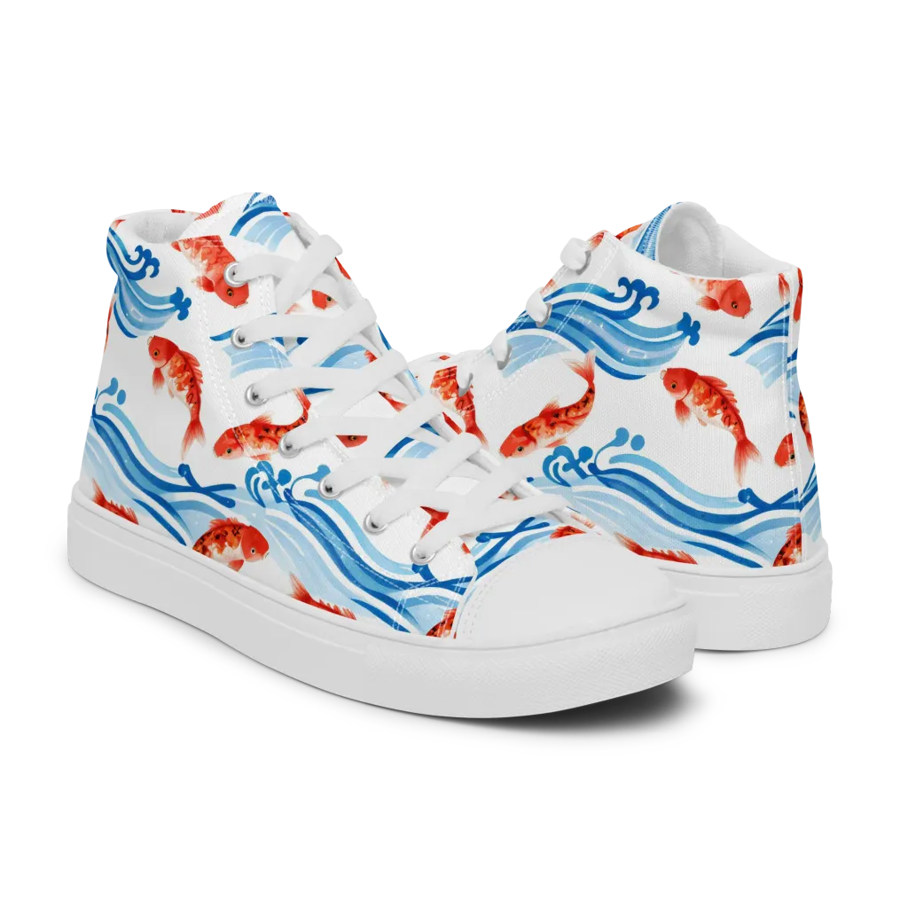 Waves of Fortune on Men's High Top Canvas Shoes — Right