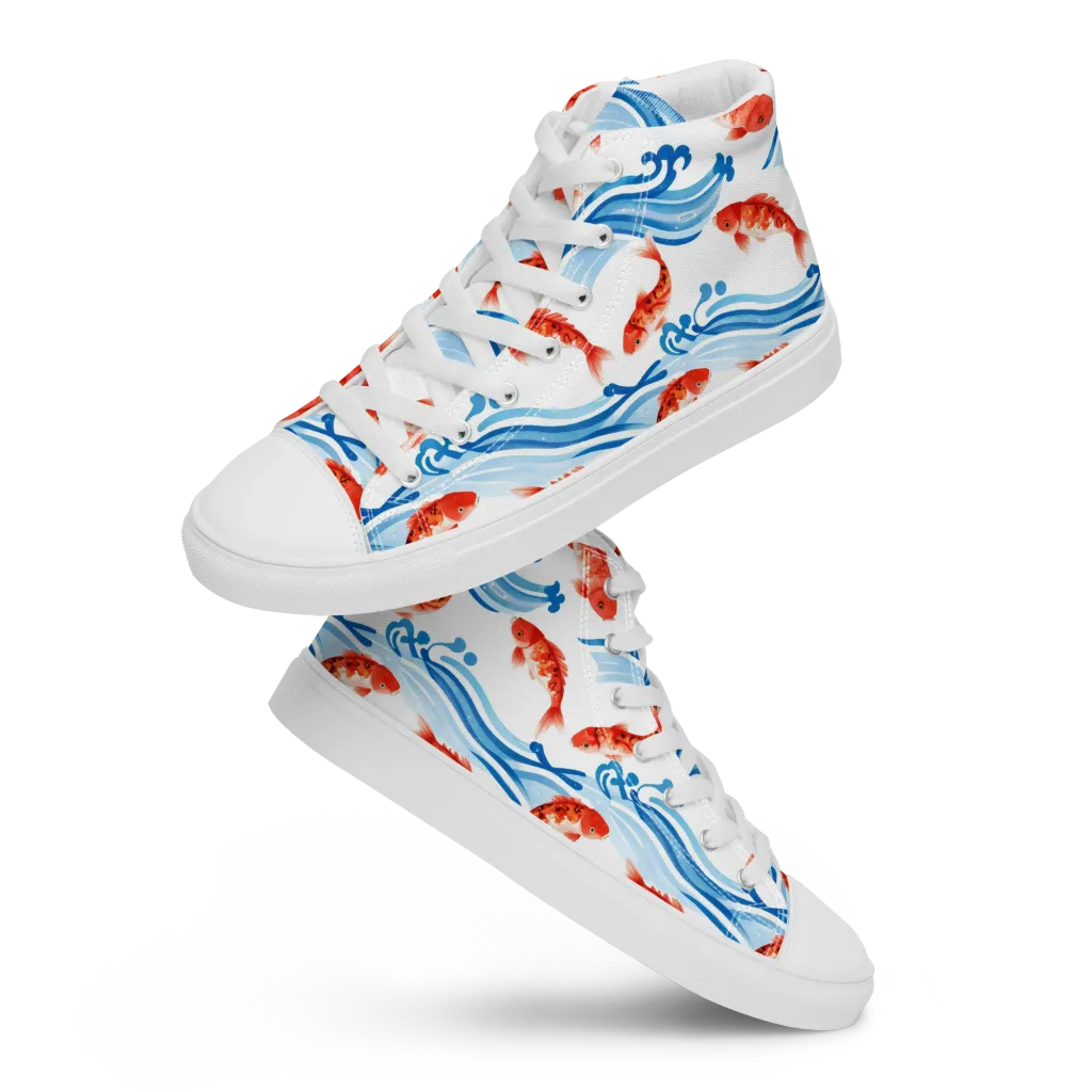 Waves of Fortune on Men's High Top Canvas Shoes — Front