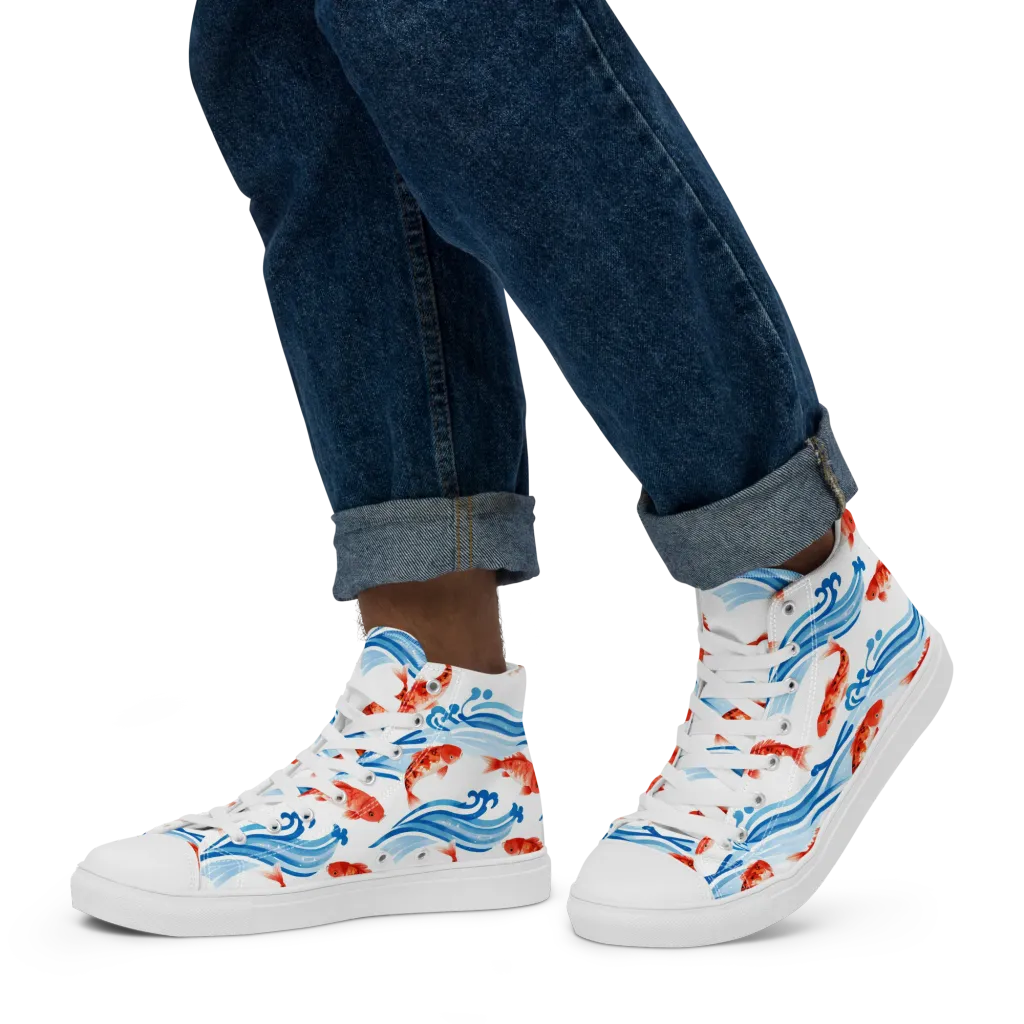 Waves of Fortune on Men's High Top Canvas Shoes — Left