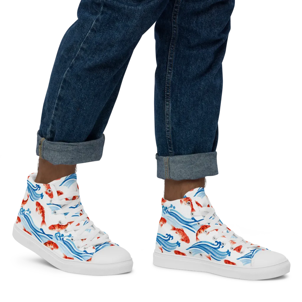 Waves of Fortune on Men's High Top Canvas Shoes — Right