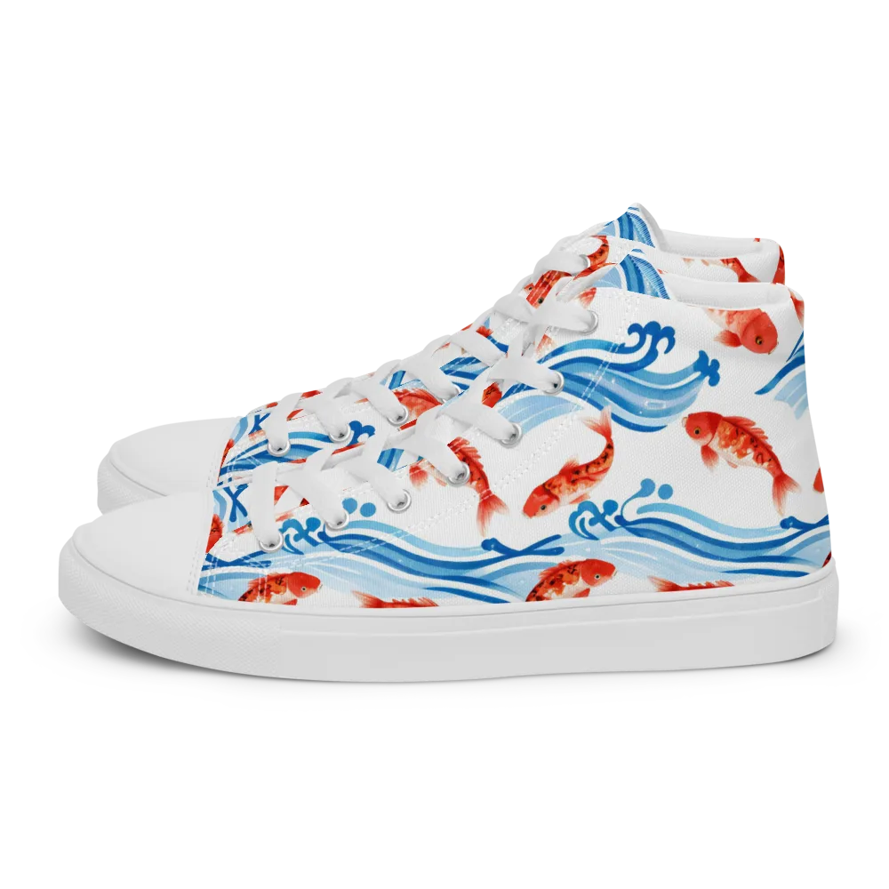 Waves of Fortune on Women's High Top Canvas Shoes — Left