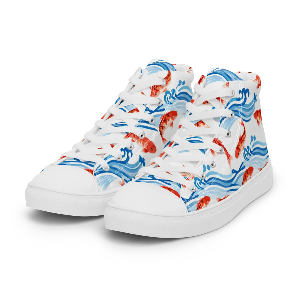 Waves of Fortune on Women's High Top Canvas Shoes — Left Front
