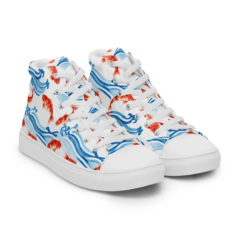 Waves of Fortune on Women's High Top Canvas Shoes — Right Front
