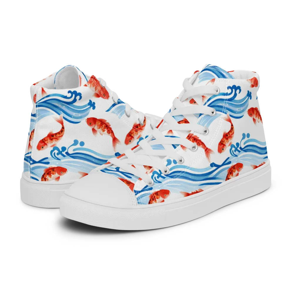 Waves of Fortune on Women's High Top Canvas Shoes — Left