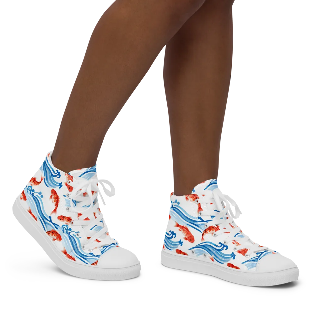Waves of Fortune on Women's High Top Canvas Shoes — Right
