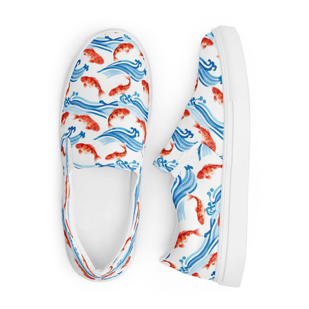 Waves of Fortune on Men's Slip-On Canvas Shoes — Front