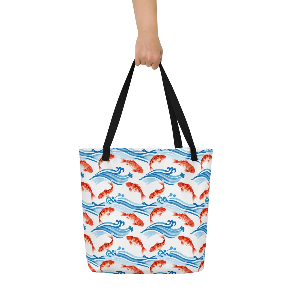 Waves of Fortune on Large Tote Bag W/ Pocket — Front