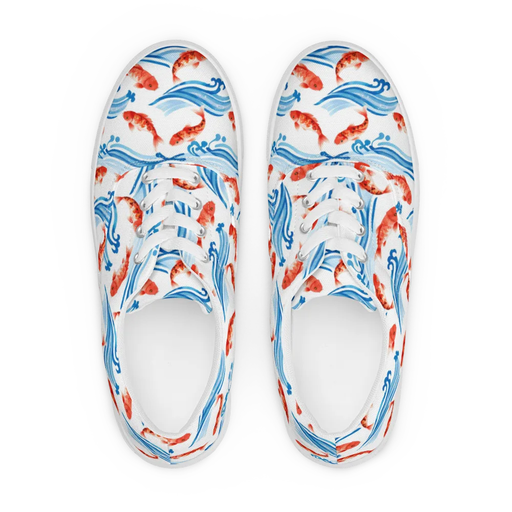 Waves of Fortune on Men's Lace-Up Canvas Shoes — Front
