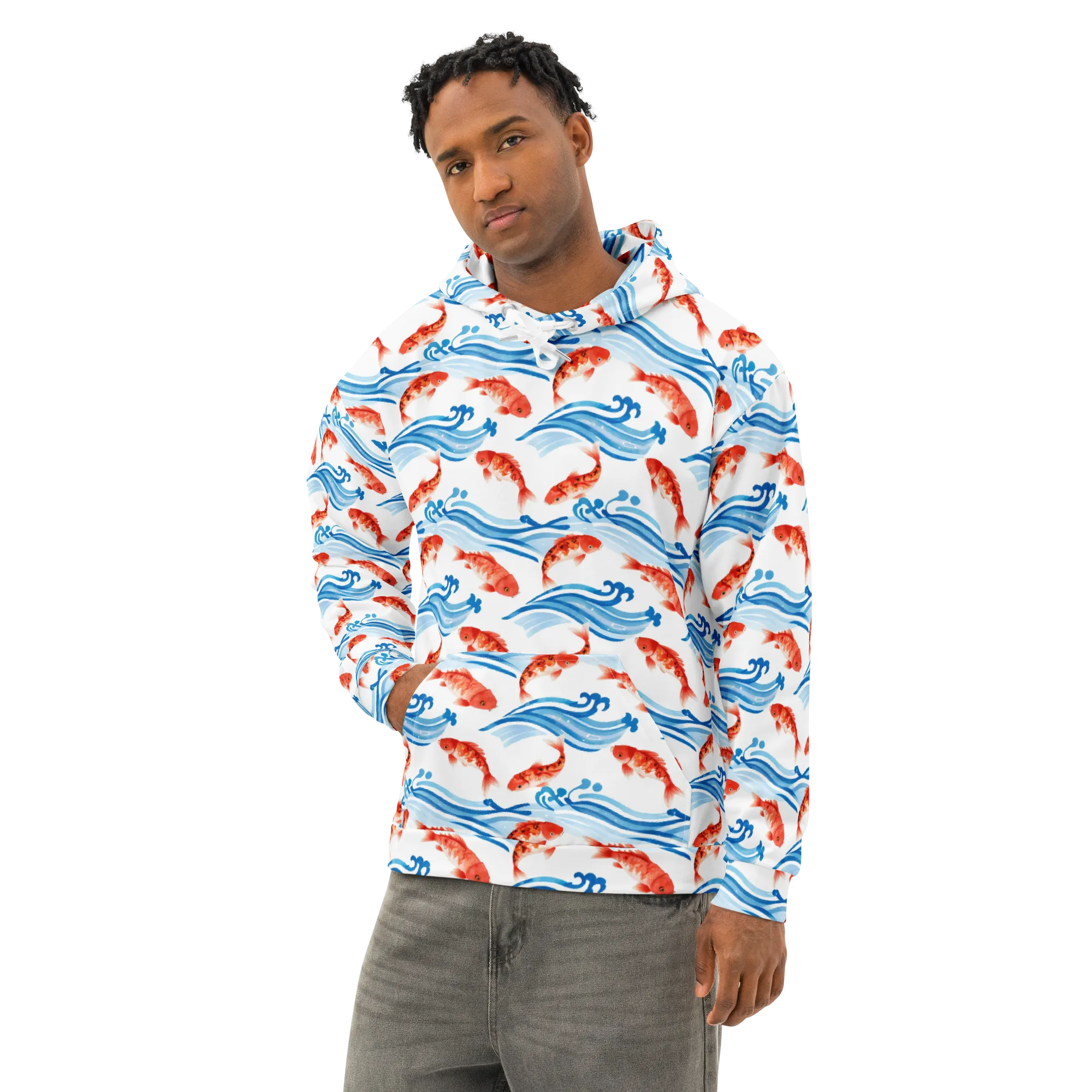 Waves of Fortune on Cotton Hoodie — Left Front