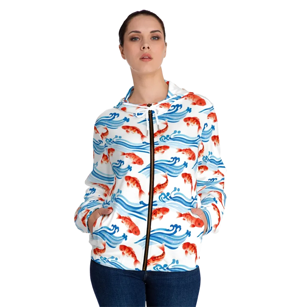 Waves of Fortune on Women's Full-Zip Hoodie — Front On Person