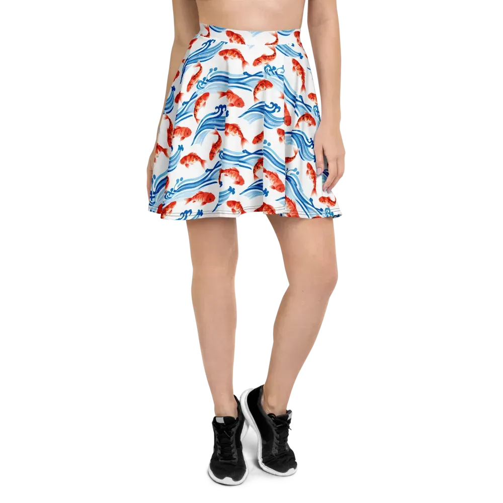 Waves of Fortune on Skater Skirt — Front