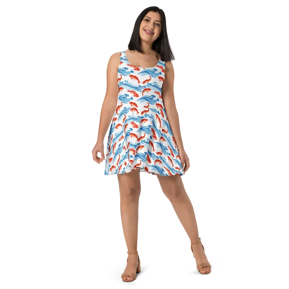 Waves of Fortune on Skater Dress — Front