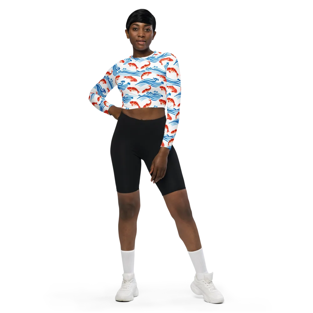 Waves of Fortune on Long Sleeve Crop Top — Front