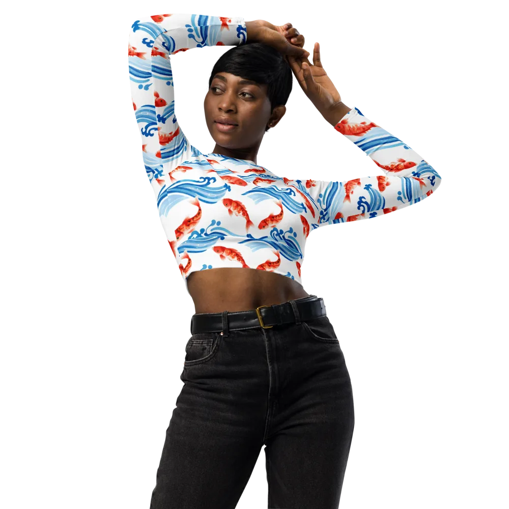 Waves of Fortune on Long Sleeve Crop Top — Front