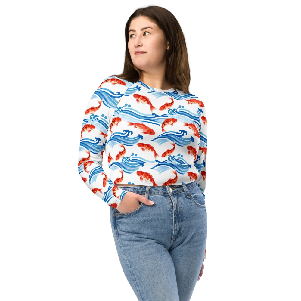 Waves of Fortune on Long Sleeve Crop Top — Front