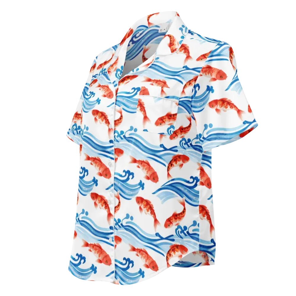 Waves of Fortune on Women's Short Sleeve Pajama Top — Left Front