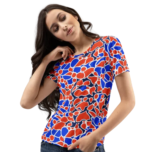Cobalt Confetti on a Women's Crew Neck T-Shirt