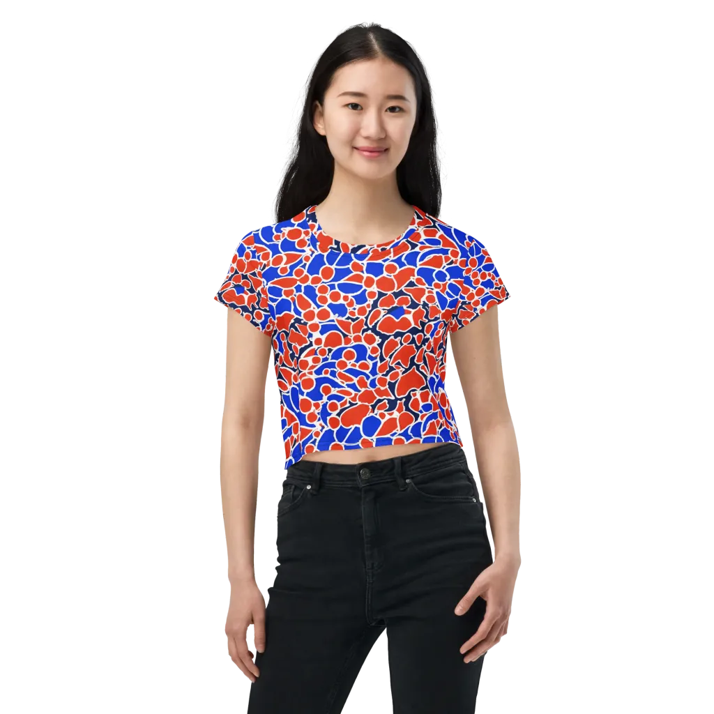 Cobalt Confetti on Crop Tee — Front