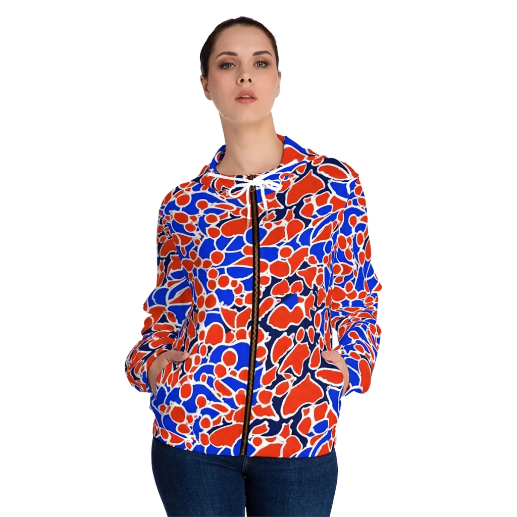 Cobalt Confetti on Women's Full-Zip Hoodie — Front On Person