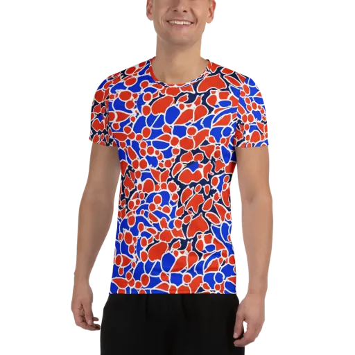 Cobalt Confetti on a Men's Athletic T-Shirt