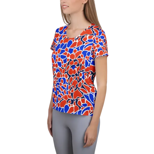 Cobalt Confetti on a Women's Athletic T-Shirt