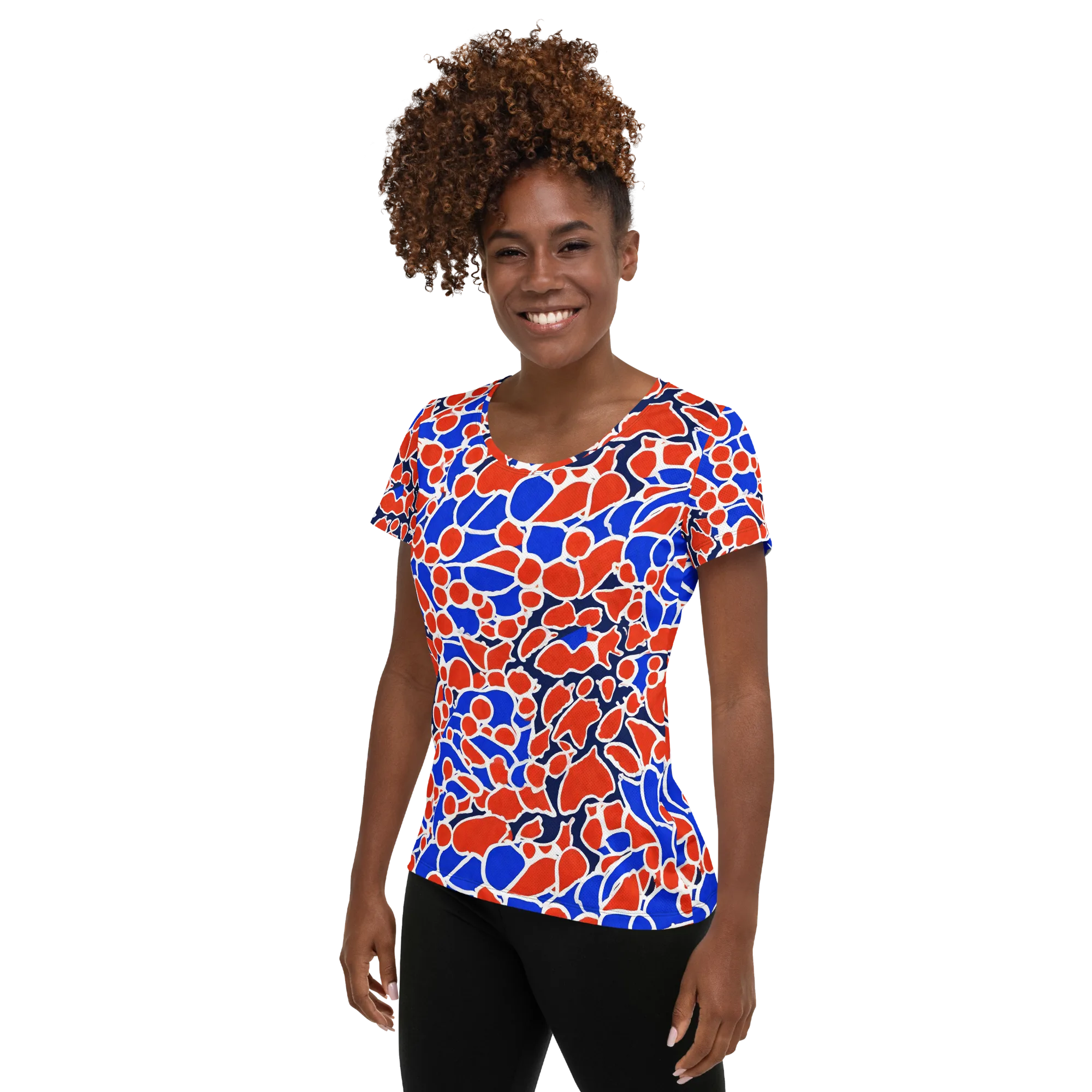 Cobalt Confetti on Women's Athletic T-Shirt — Left