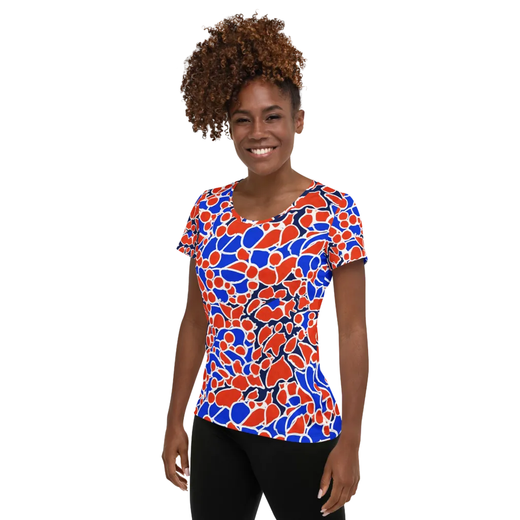 Cobalt Confetti on Women's Athletic T-Shirt — Left