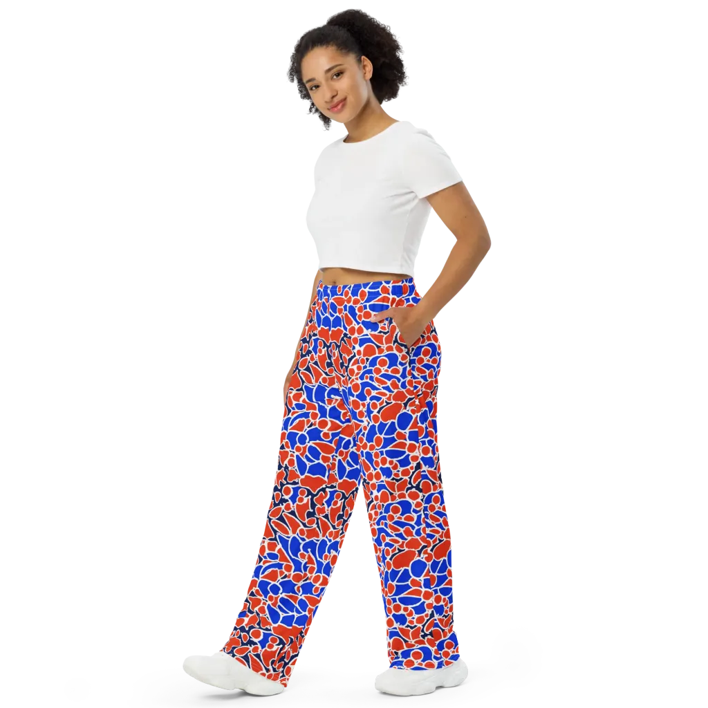 Cobalt Confetti on Wide-Leg Pants — Left Front