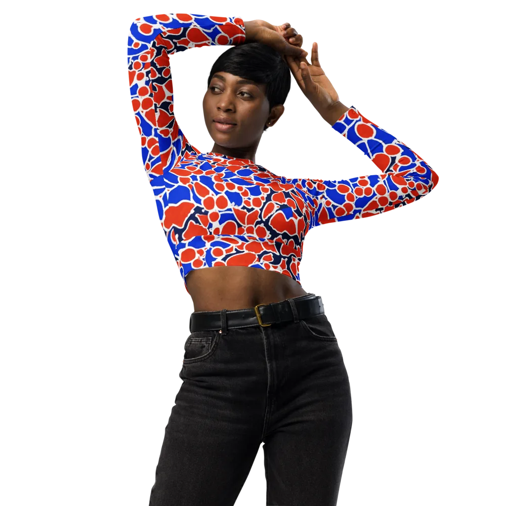 Cobalt Confetti on Long Sleeve Crop Top — Front