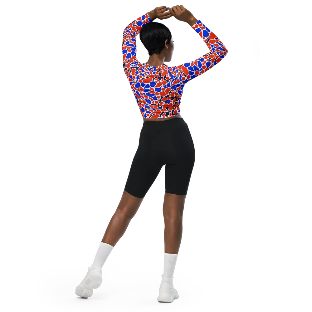 Cobalt Confetti on Long Sleeve Crop Top — Back