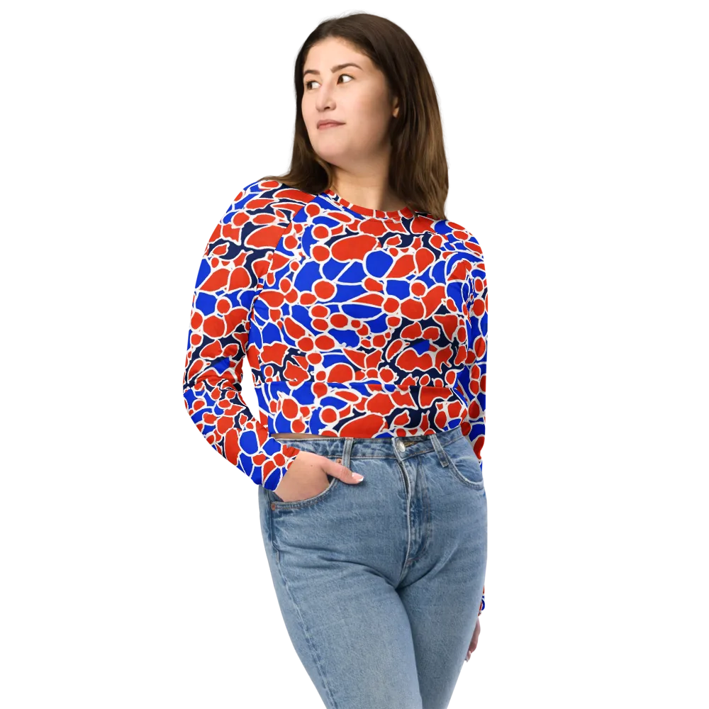 Cobalt Confetti on Long Sleeve Crop Top — Front