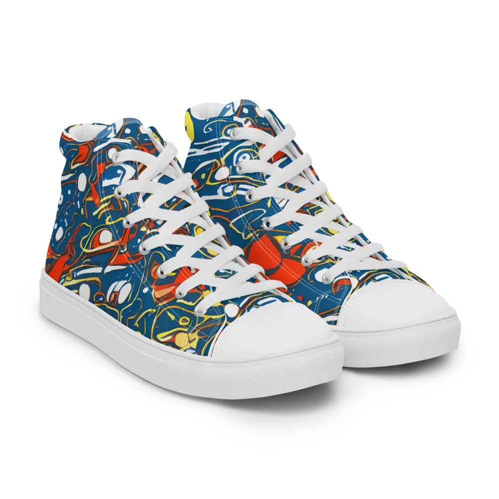Liquid Geometry on Men's High Top Canvas Shoes — Right Front