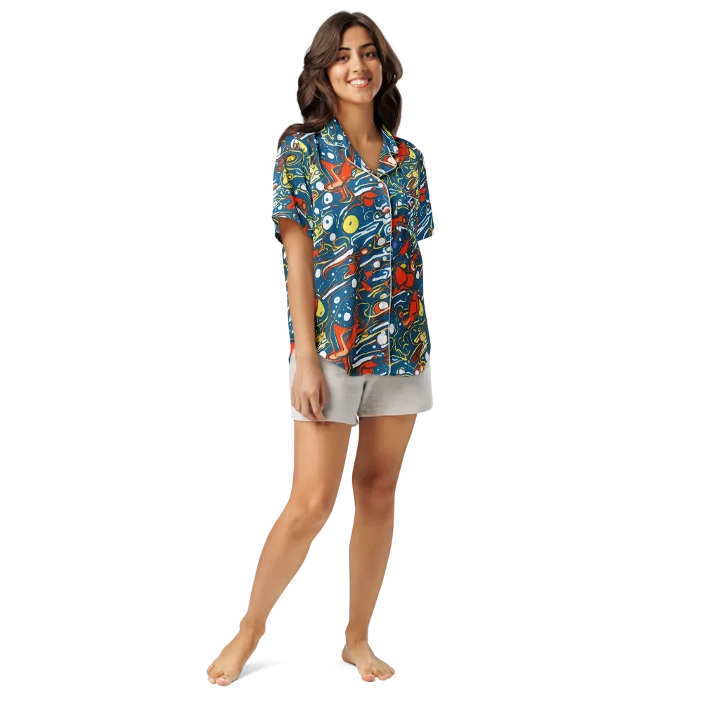 Liquid Geometry on Women's Short Sleeve Pajama Top — Front