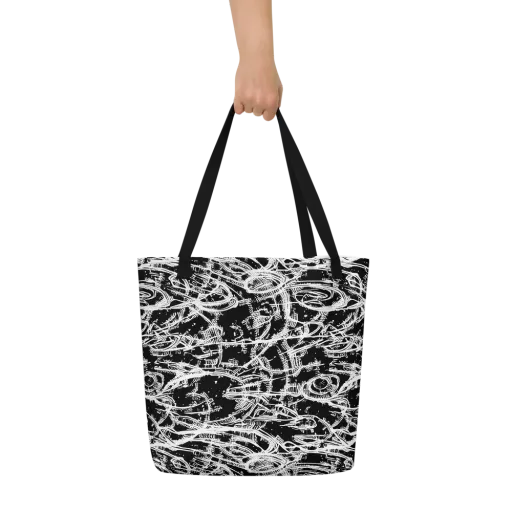 Blackline Current on a Large Tote Bag W/ Pocket