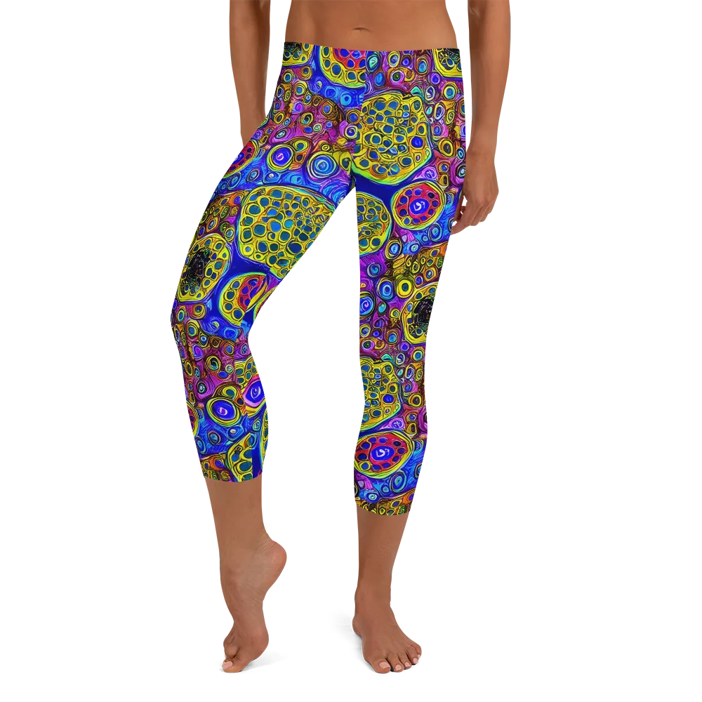 Electric Pomegranate on Capri Leggings — Front
