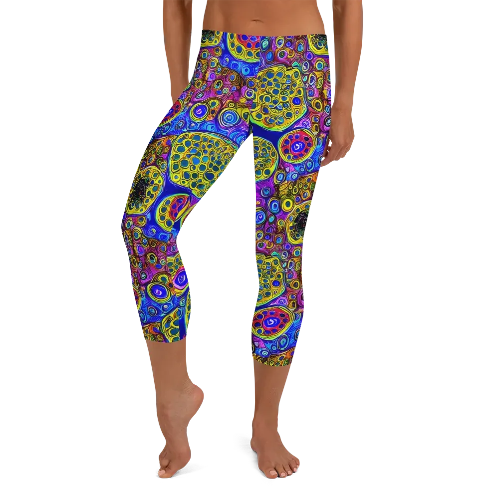 Electric Pomegranate on Capri Leggings — Front