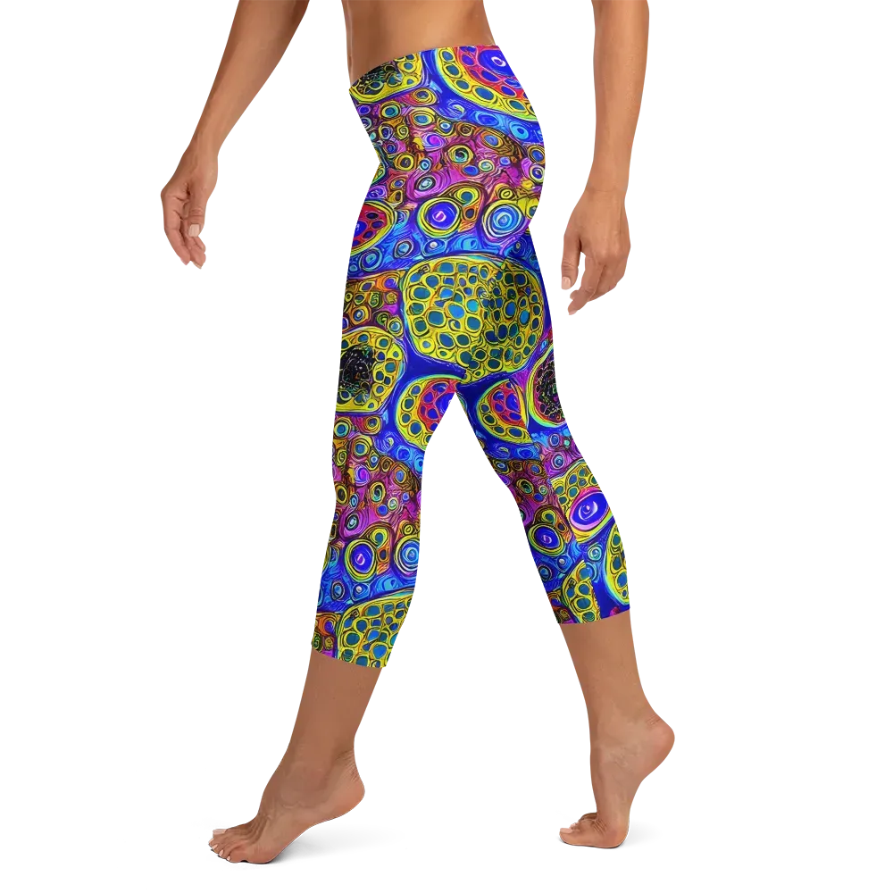 Electric Pomegranate on Capri Leggings — Left