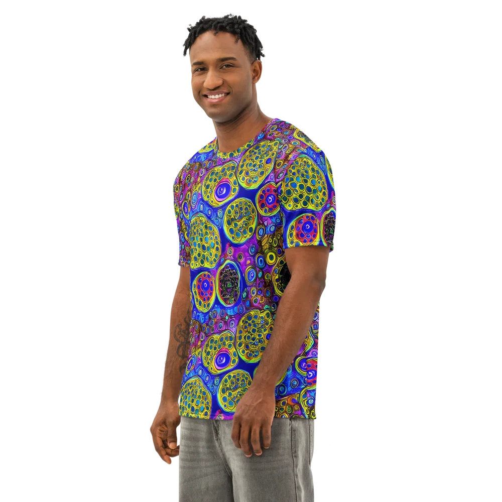 Electric Pomegranate on Men's Cotton Crew Neck T-Shirt — Left Front