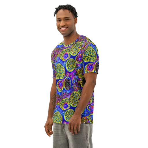 Electric Pomegranate on a Men's Cotton Crew Neck T-Shirt