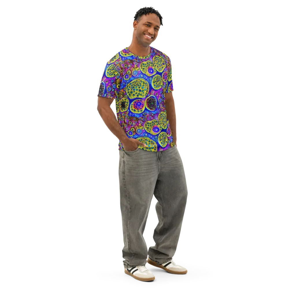 Electric Pomegranate on Men's Cotton Crew Neck T-Shirt — Right Front