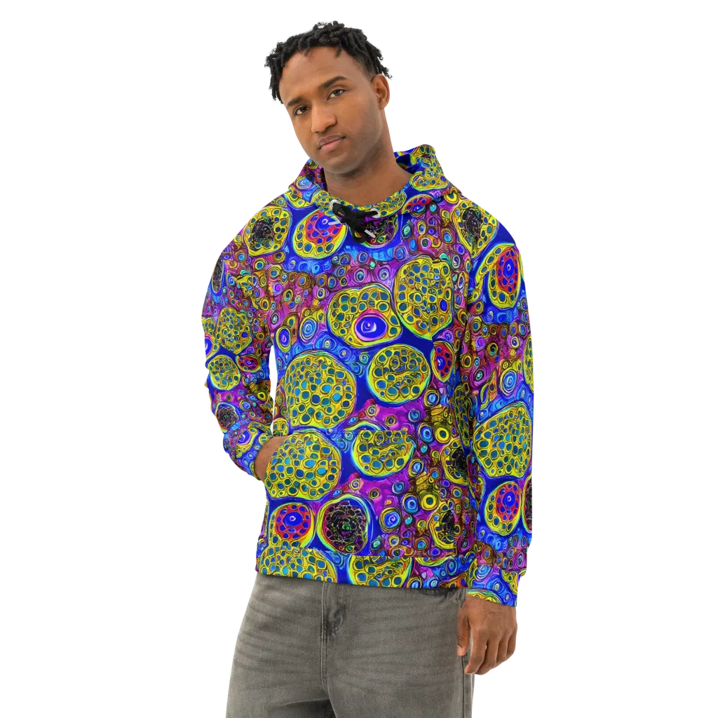 Electric Pomegranate on Cotton Hoodie — Left Front