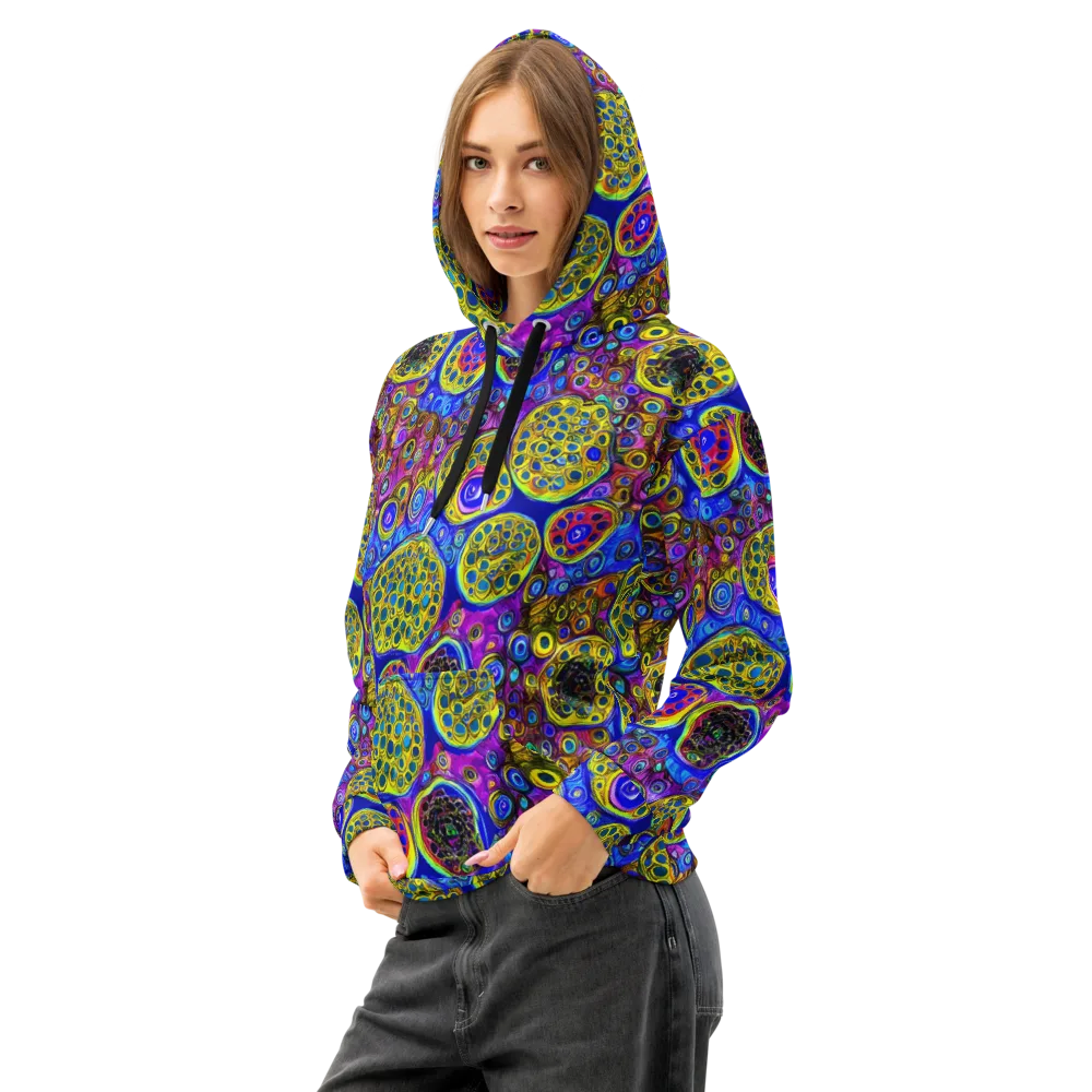 Electric Pomegranate on Cotton Hoodie — Left Front
