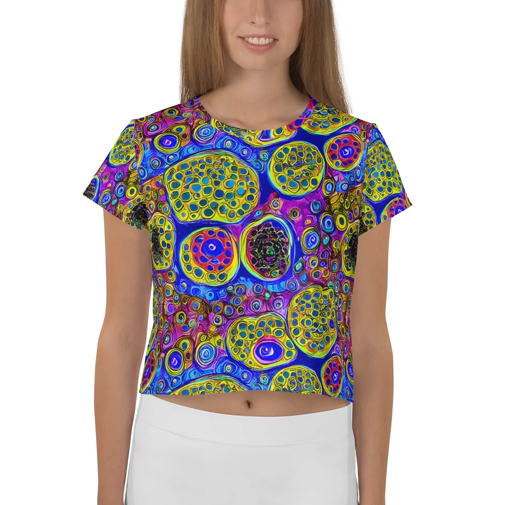 Electric Pomegranate on Crop Tee — Front