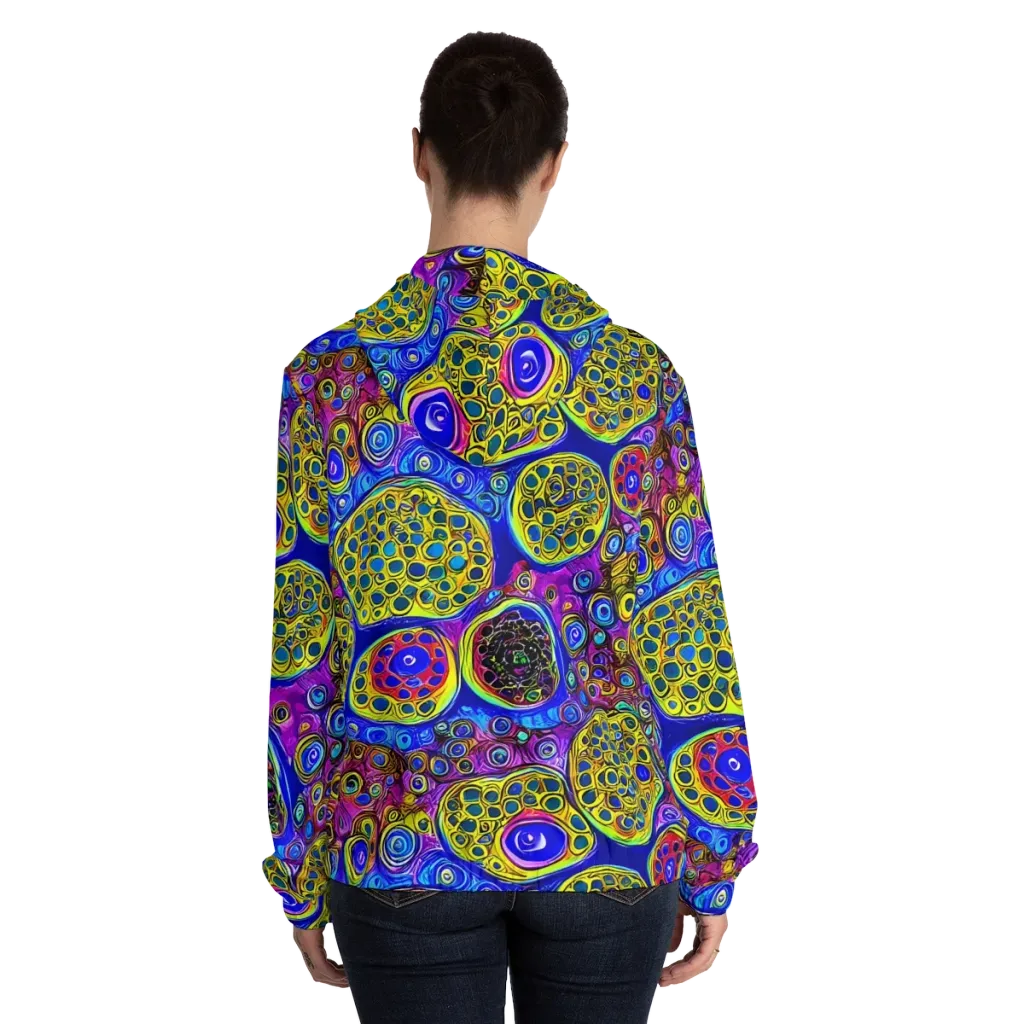 Electric Pomegranate on Women's Full-Zip Hoodie — Back On Person