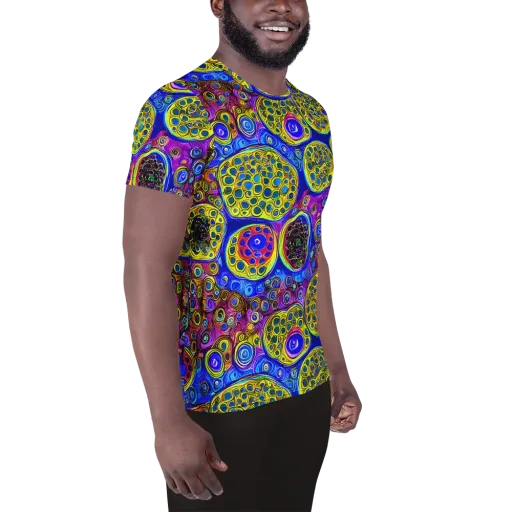 Electric Pomegranate on a Men's Athletic T-Shirt