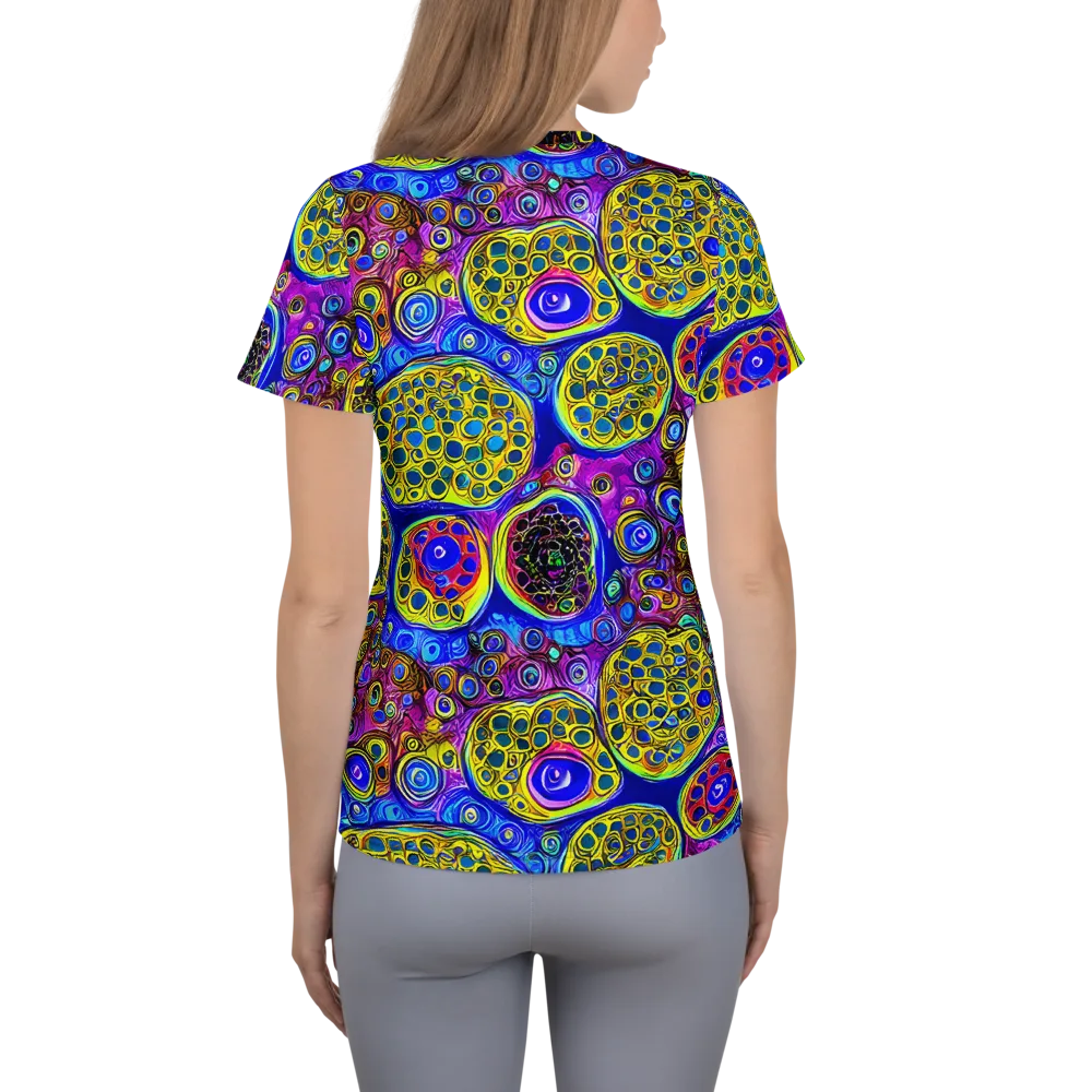 Electric Pomegranate on Women's Athletic T-Shirt — Back