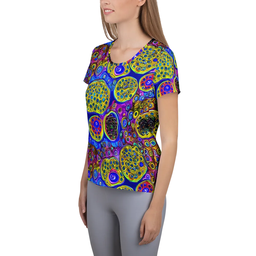 Electric Pomegranate on Women's Athletic T-Shirt — Left