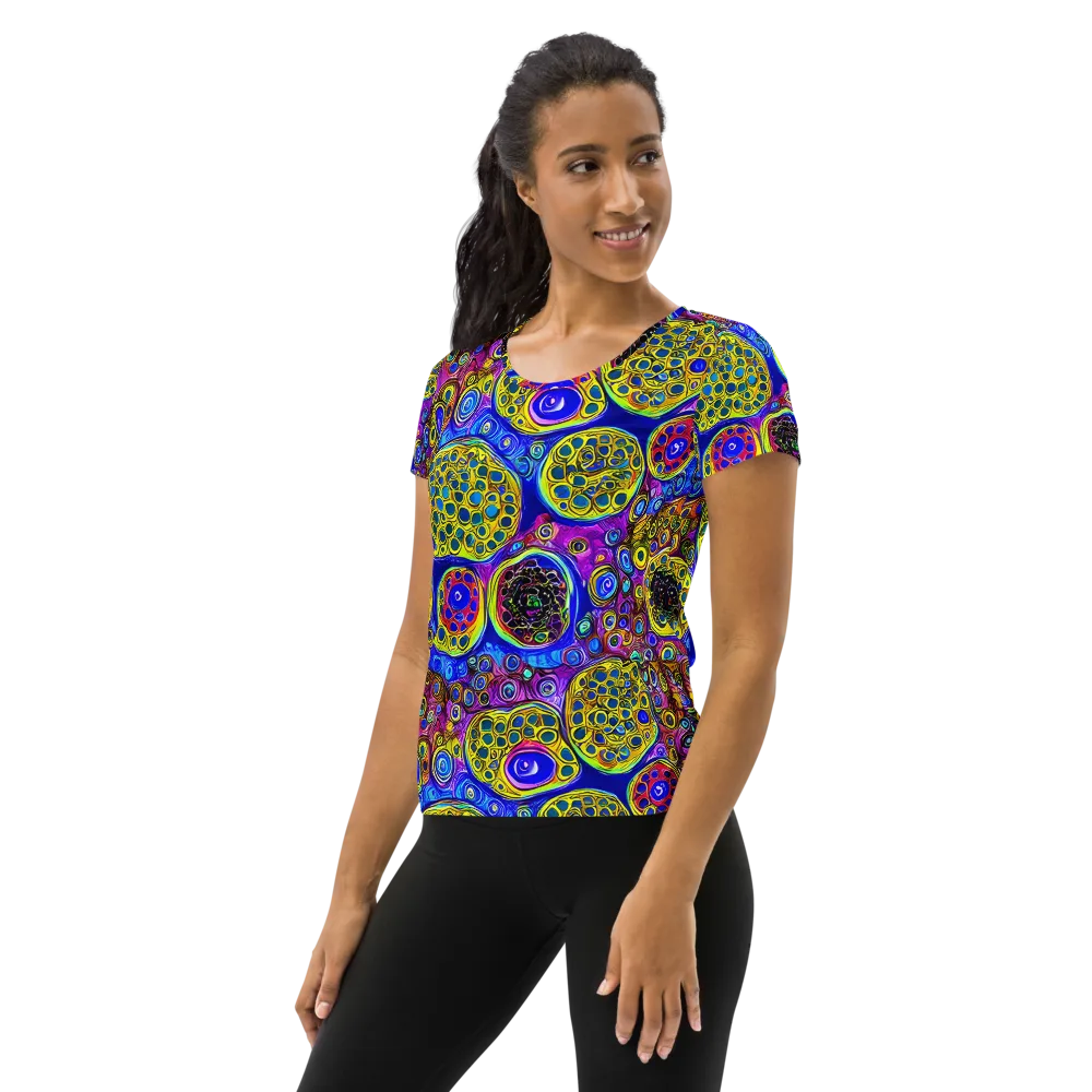 Electric Pomegranate on Women's Athletic T-Shirt — Left