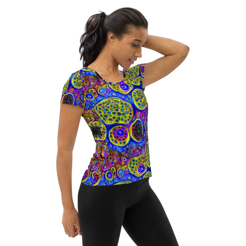 Electric Pomegranate on Women's Athletic T-Shirt — Right