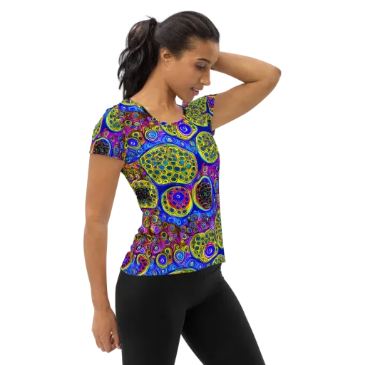 Electric Pomegranate on a Women's Athletic T-Shirt